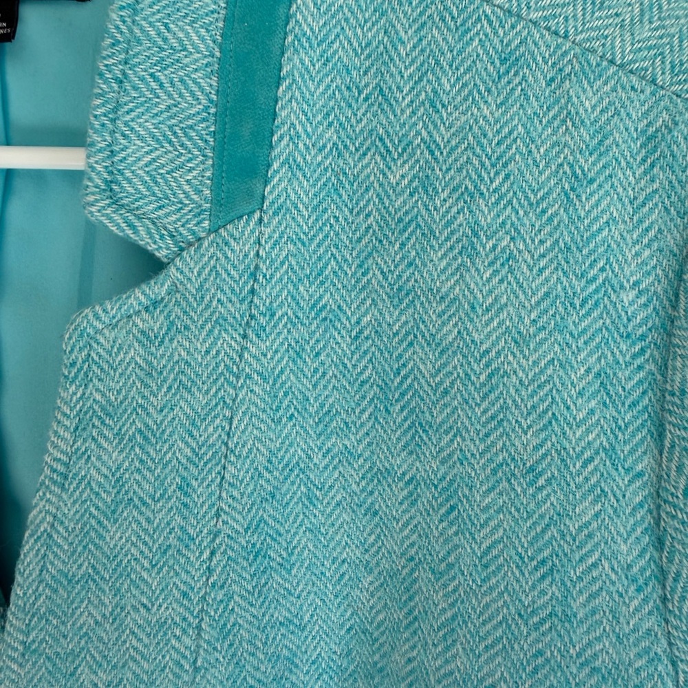 Talbots Aqua Blue Collarless Tweed Jacket - Picture 3 of 4